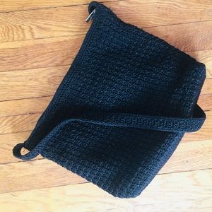 The Sak leather black knit purse silver accents